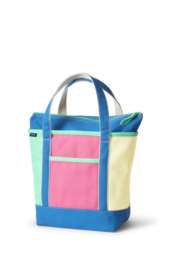 Image of Colorblock Medium Zip Top Canvas Tote Bag - Lands' End