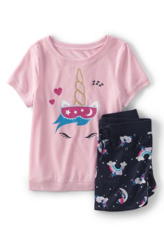 Mädchen Pyjama Set 2-teilig | Kurzarm Top & Weite Shorts | Sommer Schlafanzug