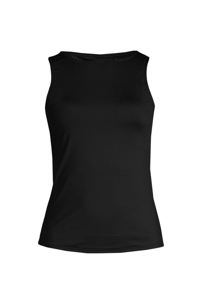 Women's Mastectomy High Neck UPF 50 Sun Protection Modest Tankini Swimsuit Top - Lands' End - Black - 12
