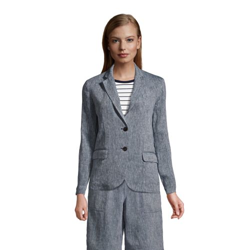 Pure Linen Jacket, Women, Size: 14-16 Regular, Blue, by Lands’ End