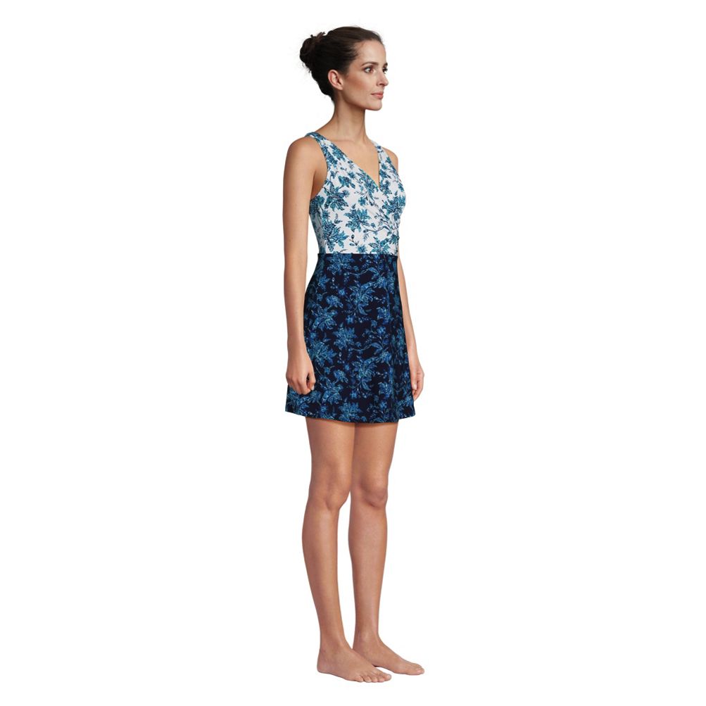Geometric Short Sleeve Swim Dress & Cover Up - Chlorine Proof