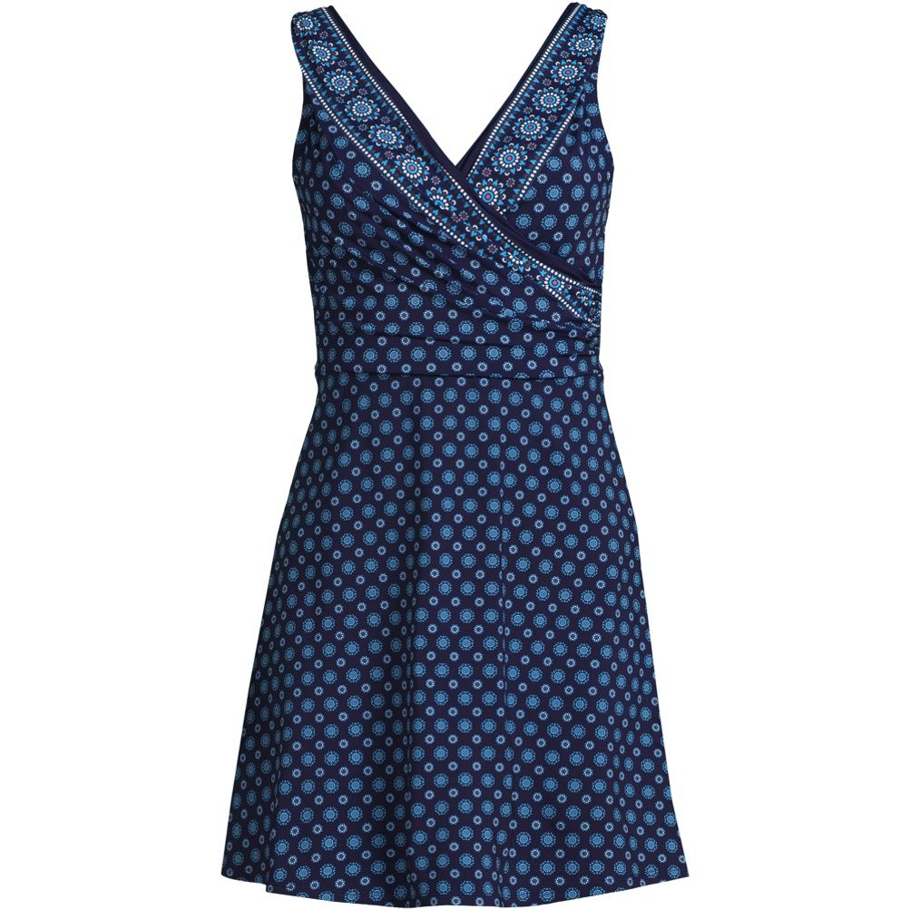 Lands' End Women's Upf 50 Tummy Control Polka Dot Surplice Swim Dress -  Black 2x : Target