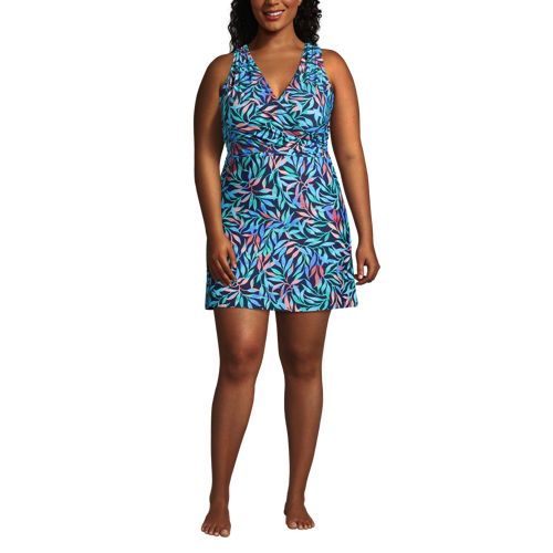 Swimsuits for All Womens Plus Size Surplice Swimdress with Tummy Control 