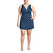 Women's Plus Size Chlorine Resistant Tummy Control Surplice Wrap Swim Dress One Piece Swimsuit, Front