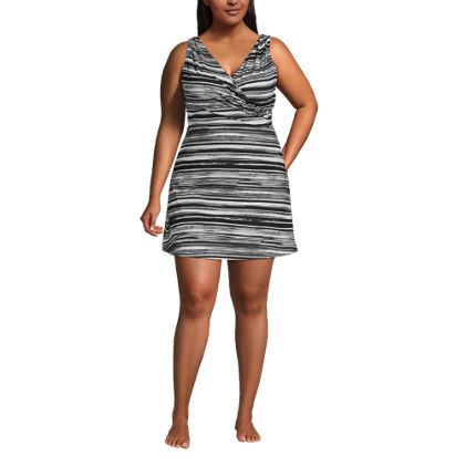 Women's Plus Size Chlorine Resistant Tummy Control Surplice Wrap Swim Dress One Piece Swimsuit - image 2