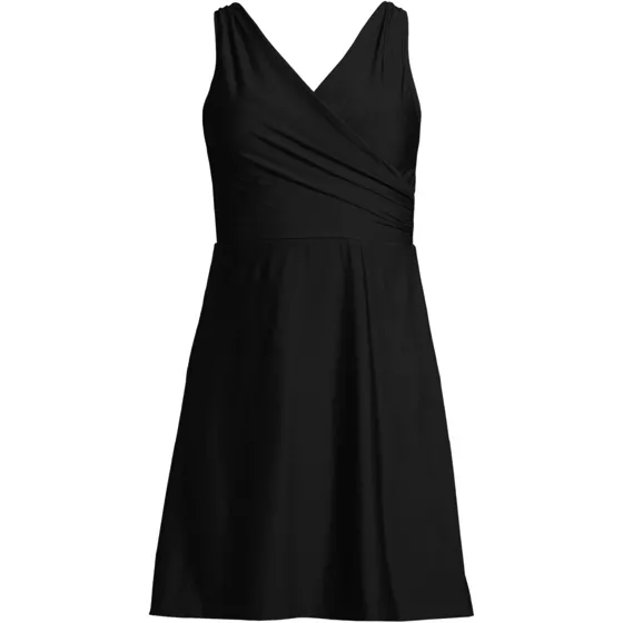 Women's Chlorine Resistant Tummy Control Surplice Wrap Swim Dress One Piece Swimsuit - primary