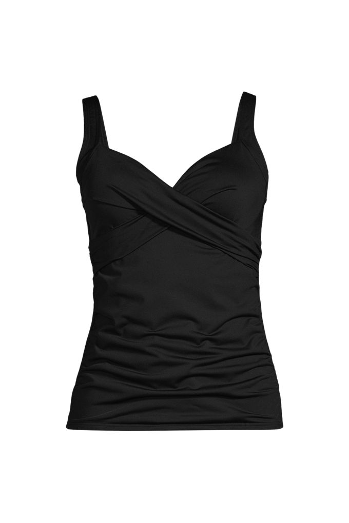 Women's Chlorine Resistant Wrap Tankini Swimsuit Top - Lands' End - Black - 18