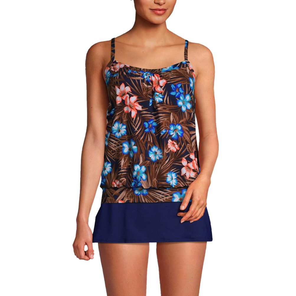 MICHAEL Michael Kors Blouson High Neck Tankini Top in new navy Palm Mix  size L