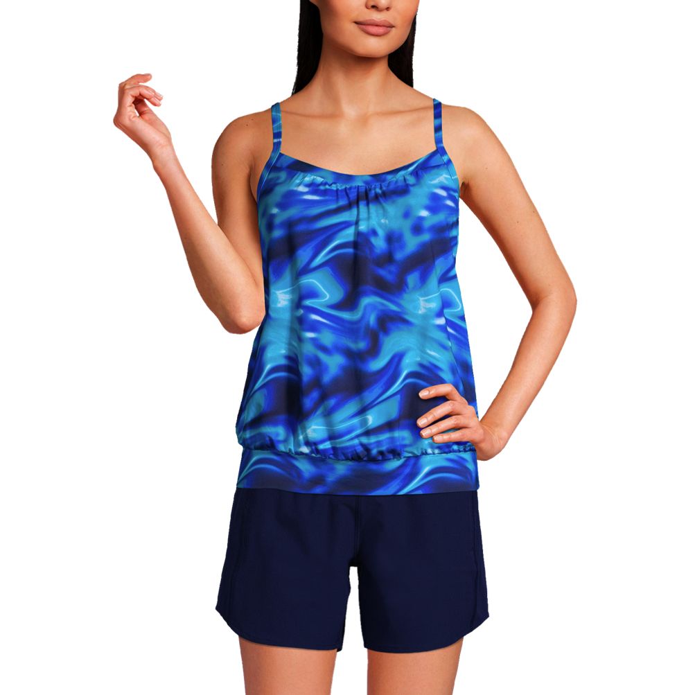 Lands' End Women's Ddd-cup Chlorine Resistant V-neck Tulip Hem Tankini Swimsuit  Top With Adjustable Straps - Medium - Black : Target