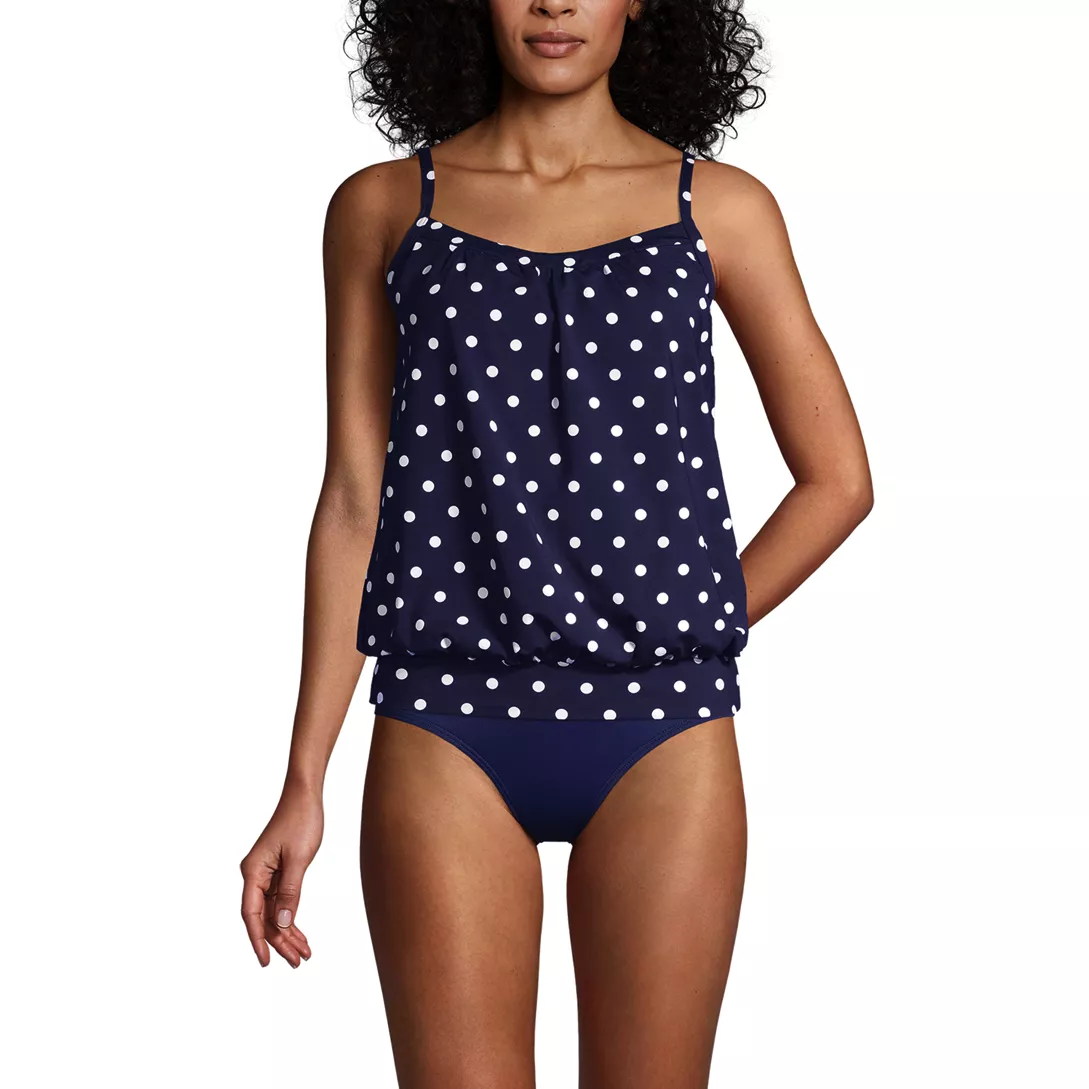 Women's Chlorine Resistant Blouson Tankini Swimsuit Top