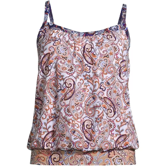 Women's Long Chlorine Resistant Blouson Tankini Swimsuit Top - primary