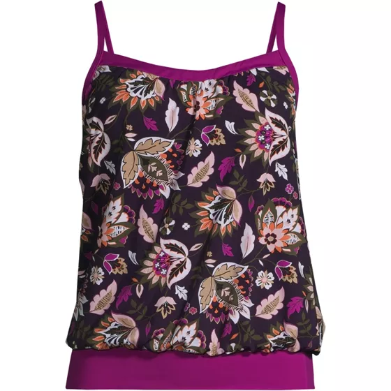Women's Chlorine Resistant Blouson Tankini Swimsuit Top - primary