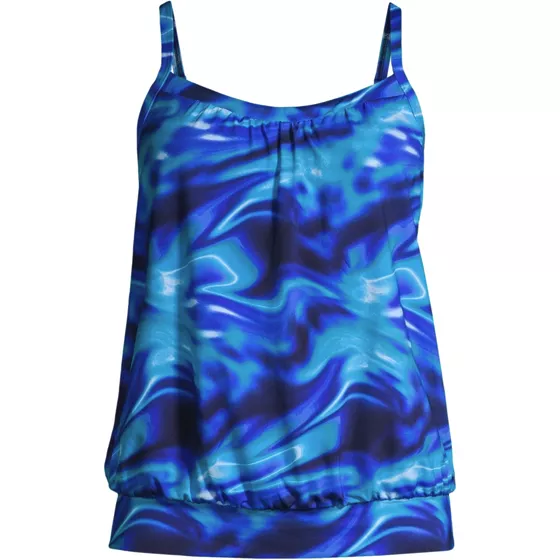Women's Long Chlorine Resistant Blouson Tankini Swimsuit Top - primary