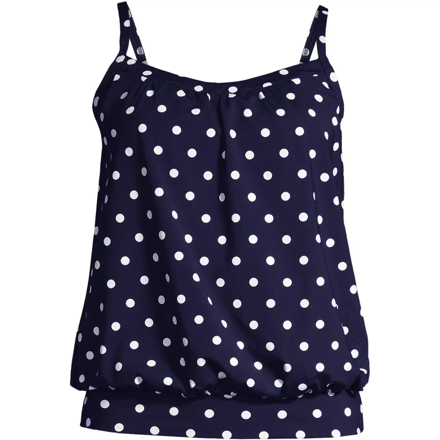 Women's Chlorine Resistant Blouson Tankini Swimsuit Top view 3