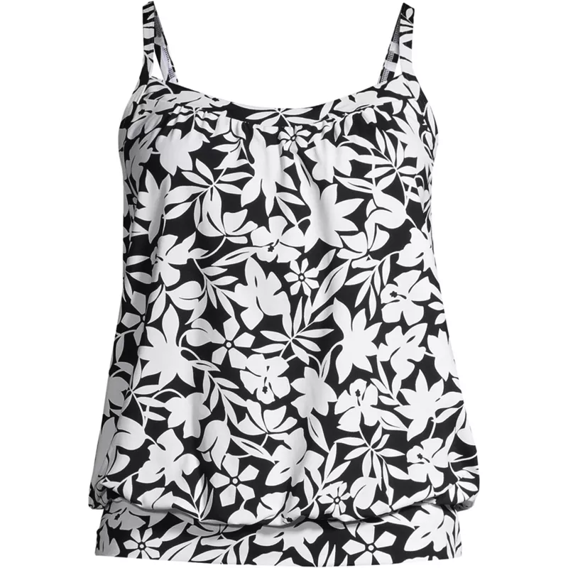 Women's Petite Chlorine Resistant Blouson Tankini Swimsuit Top, Front