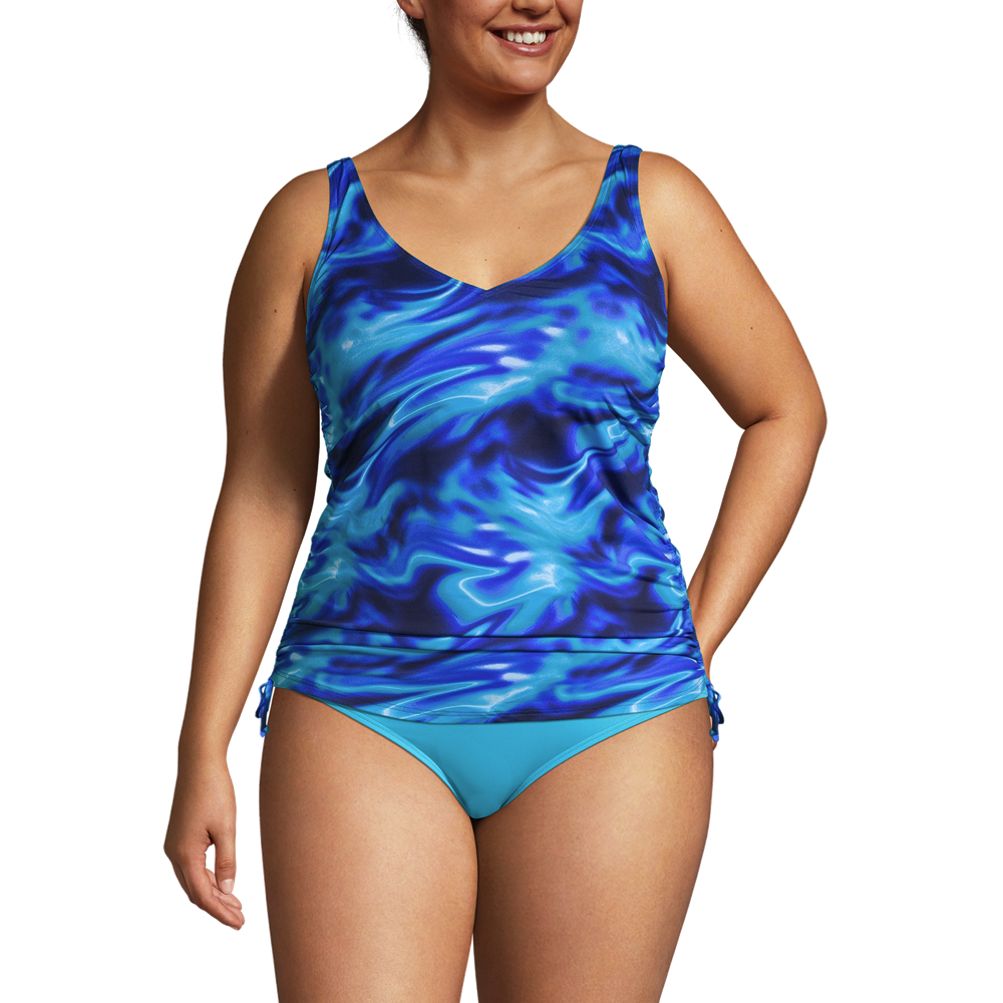 Lands End Tankini Top Molded Cups Tummy Control Ruched Draped