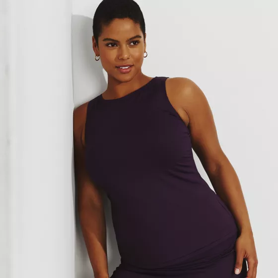 Women's Plus Size High Neck UPF 50 Sun Protection Modest Tankini Swimsuit Top - primary