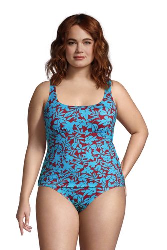 Women's Size Chlorine Resistant Square Neck Underwire Tankini Top Swimsuit Adjustable Straps | Lands' End