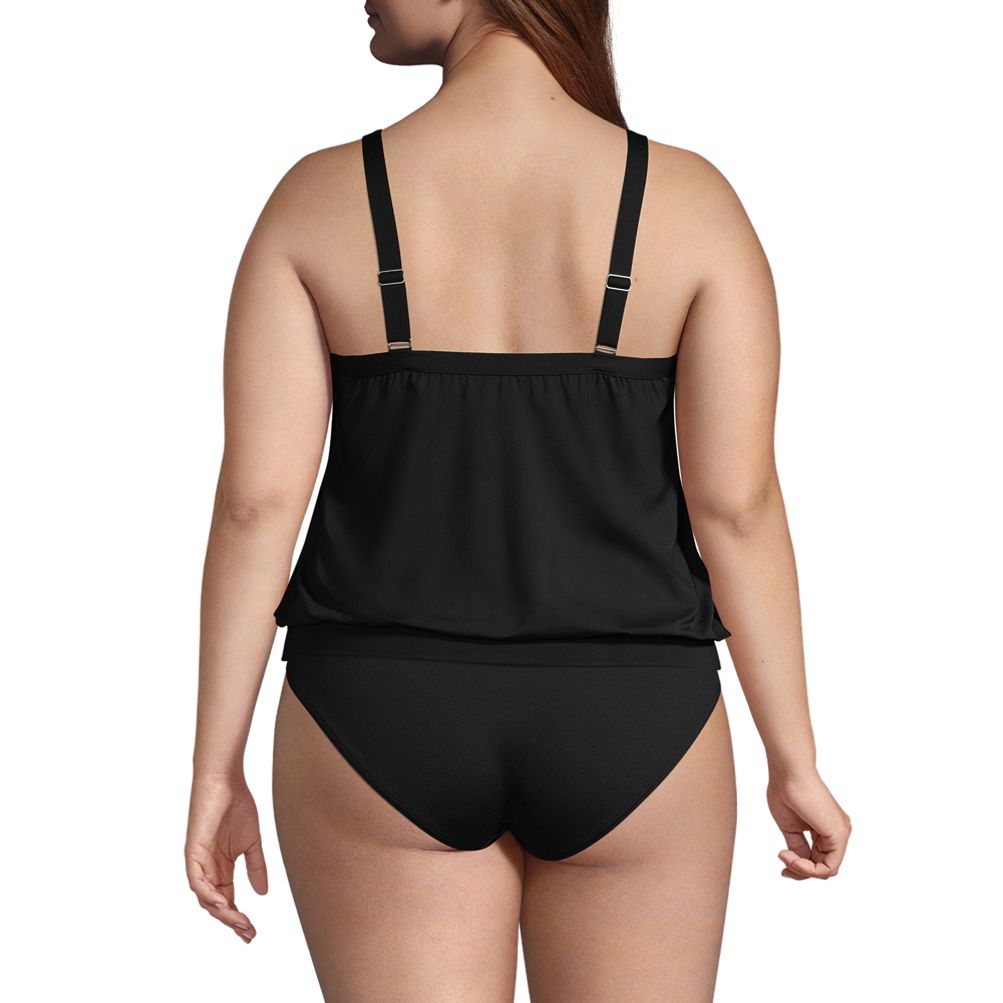 Women's Plus Size Chlorine Resistant Blouson Tummy Hiding Tankini Swimsuit  Top Adjustable Straps