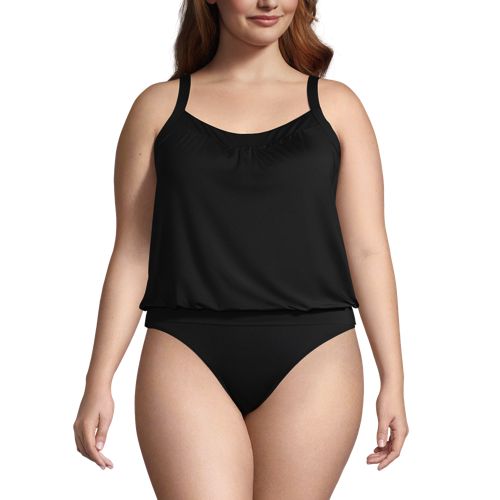 Lands' End Women's Plus Size Chlorine Resistant Tummy Control V-neck Wrap  Underwire Tankini Swimsuit Top - 16w - Black Havana Floral : Target