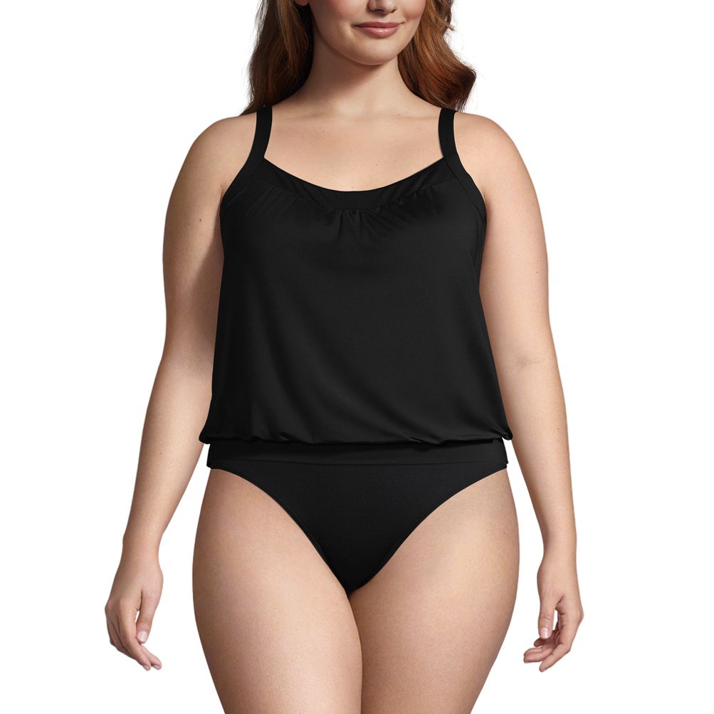 Women s Plus Size Chlorine Resistant Blouson Tankini Swimsuit Top Lands End