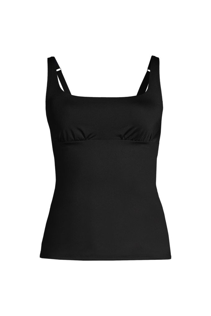 Lands' End Women's Plus Size Ddd-cup Square Neck Underwire Tankini Swimsuit Top In Black