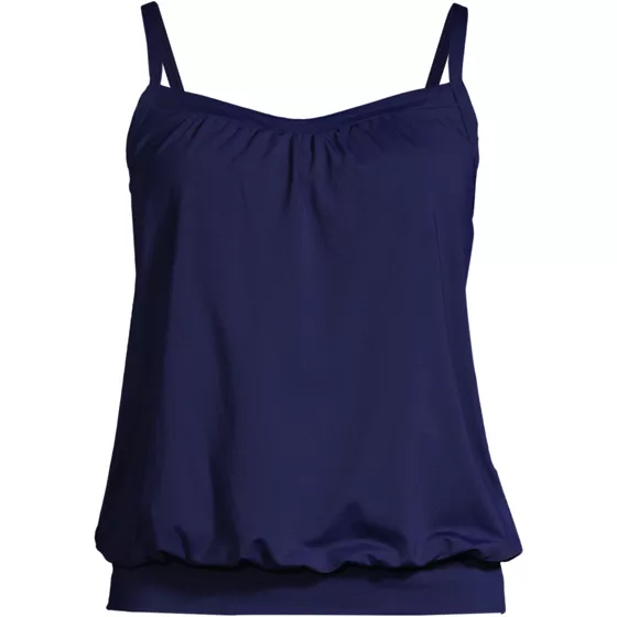 Women's Long Torso Chlorine Resistant Blouson Tankini Swimsuit Top - primary