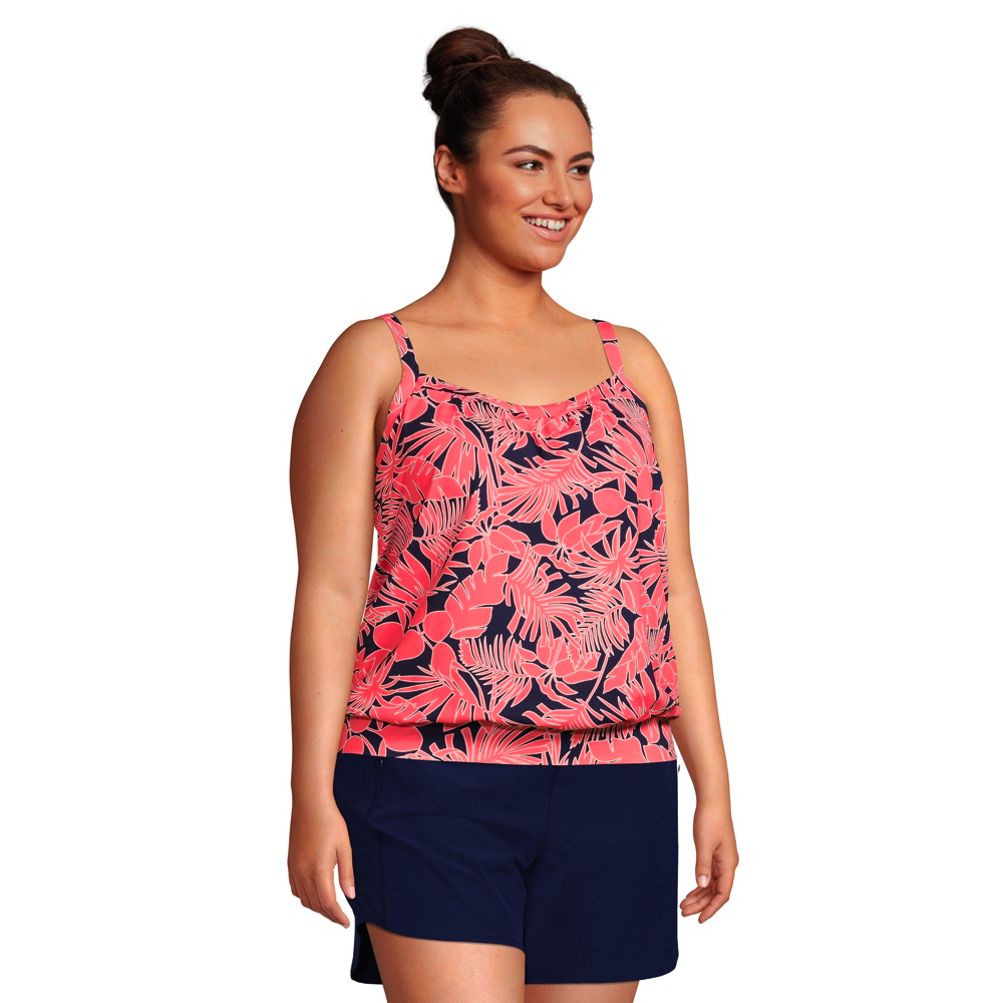 Women's Plus Size Chlorine Resistant Blouson Tummy Hiding Tankini