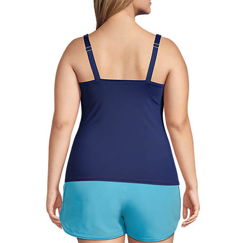 Women's Plus Size Chlorine Resistant Tummy Control Square Neck Underwire Tankini Swimsuit Top - Secondary