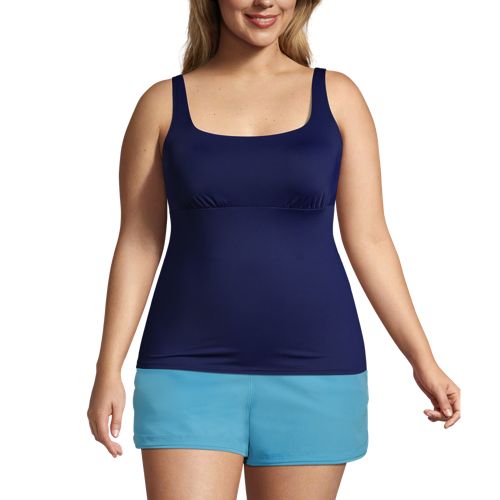 Plus Size Casual Tankini Top, Women's Plus Geometric Print Round Neck  Slight Stretch Tank Top