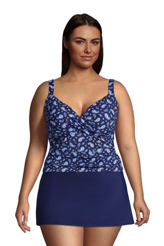 Women's Plus Size Chlorine Wrap Underwire Tankini Top Swimsuit Adjustable | Lands' End