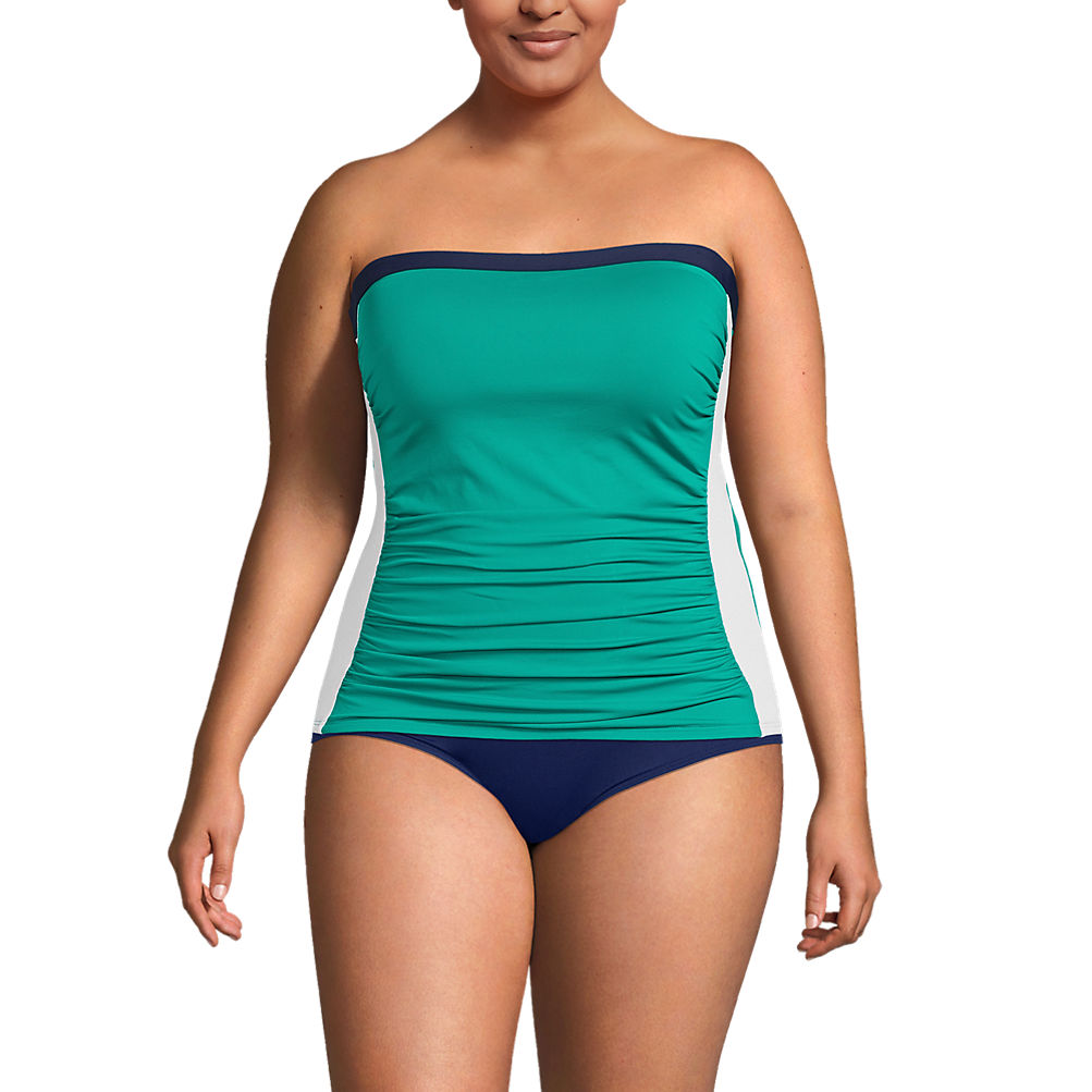 Women's Plus Size Chlorine Resistant Bandeau Tankini Swimsuit Top with Removable Adjustable | Lands' End