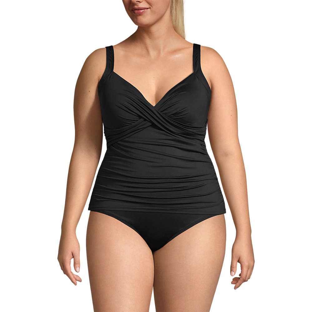 Lands' End Women's Chlorine Resistant Adjustable V-Neck Underwire Tankini Top Swimsuit Adjustable Straps 