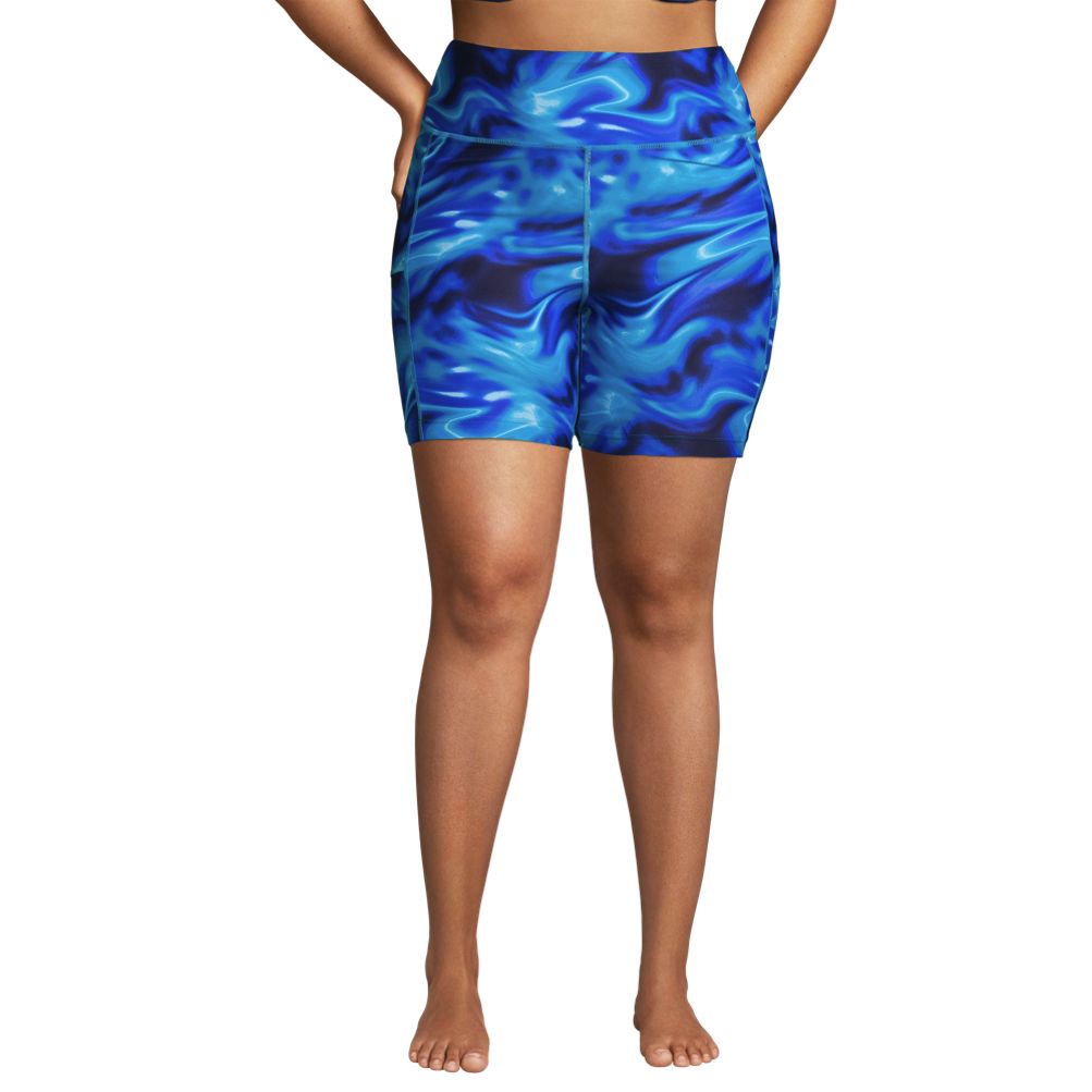 Women s Plus Size Chlorine Resistant High Waisted 6 Bike Swim Shorts with UPF 50 Lands End