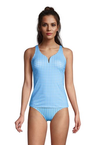 Women's D-Cup Chlorine Resistant Sweetheart V-neck Tankini Top Swimsuit  with Adjustable Straps