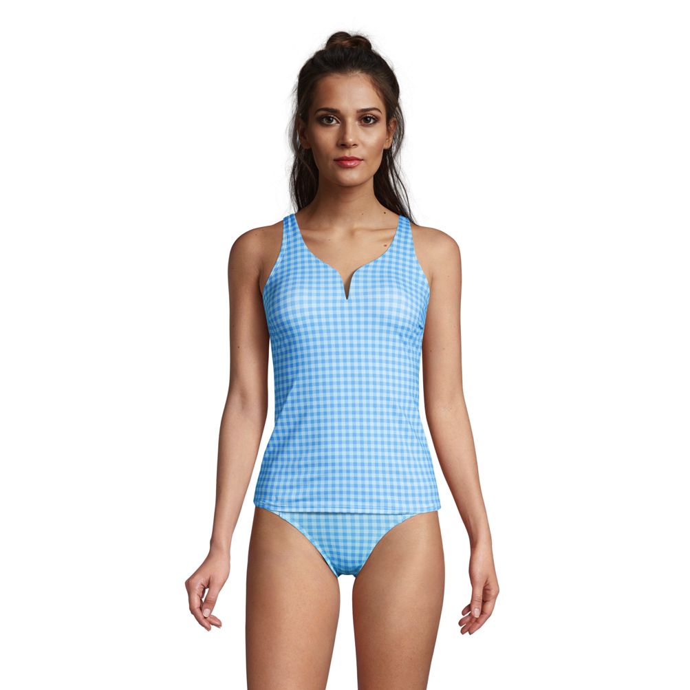 Women's D-Cup Chlorine Resistant Sweetheart V-neck Tankini Top Swimsuit  with Adjustable Straps