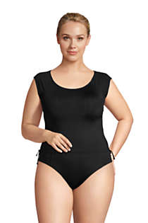 Women's Plus Size Chlorine Resistant Adjustable Cap Sleeve Bikini Top Swimsuit, alternative image