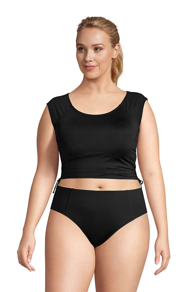 Women's Plus Size Chlorine Resistant Adjustable Cap Sleeve Bikini Top Swimsuit, Front