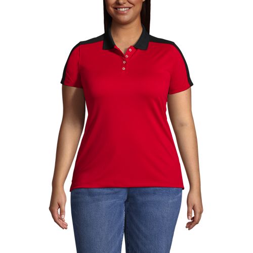 Women's Plus Size Short Sleeve Color Block Polyester Polo Shirt Lands' End