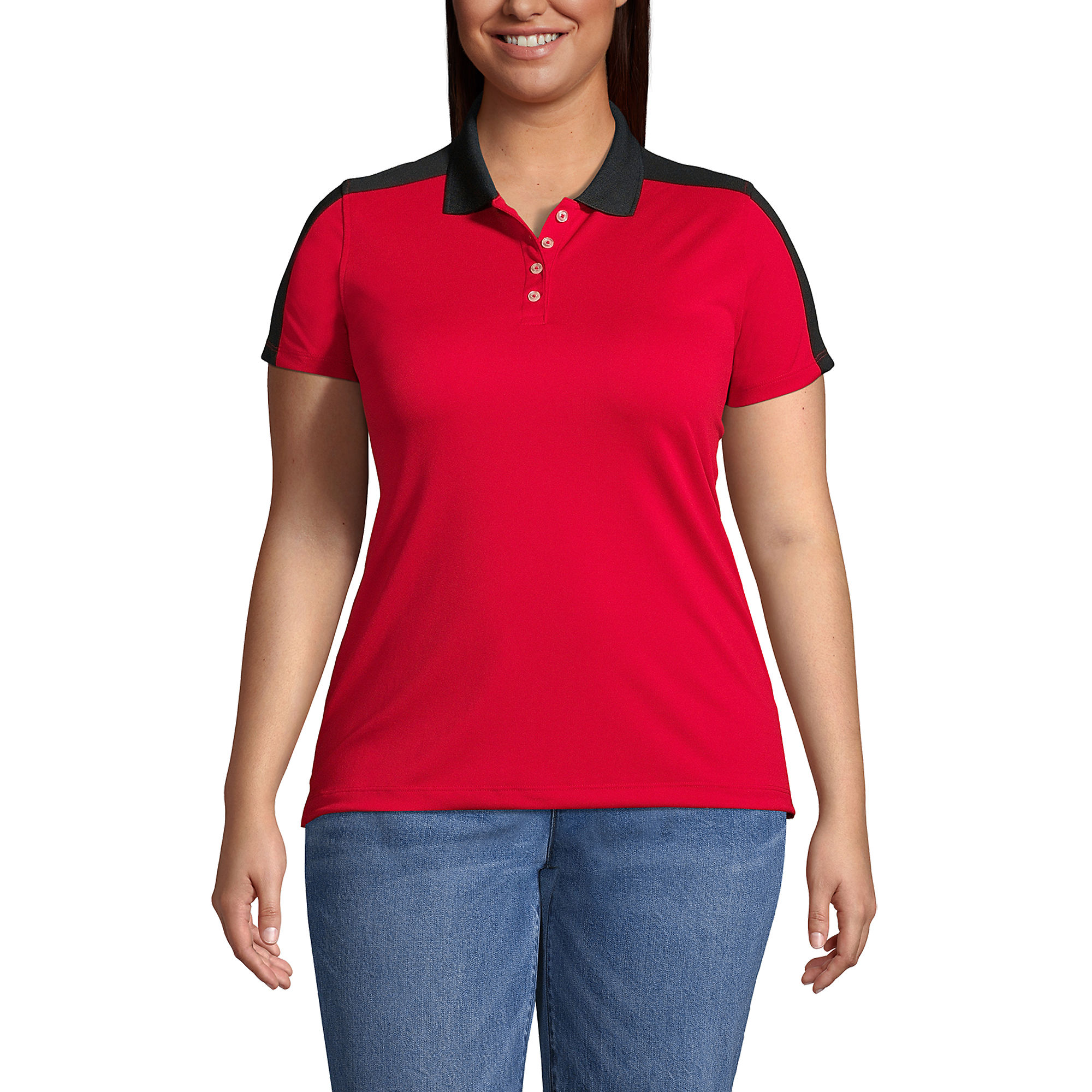 Lands End Women's Plus Size Short Sleeve Color Block Polyester Polo Shirt (3 colors)