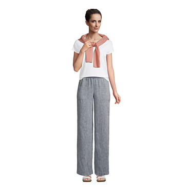 Pantalon Large en Lin Taille Haute, Femme Stature Standard image number 3