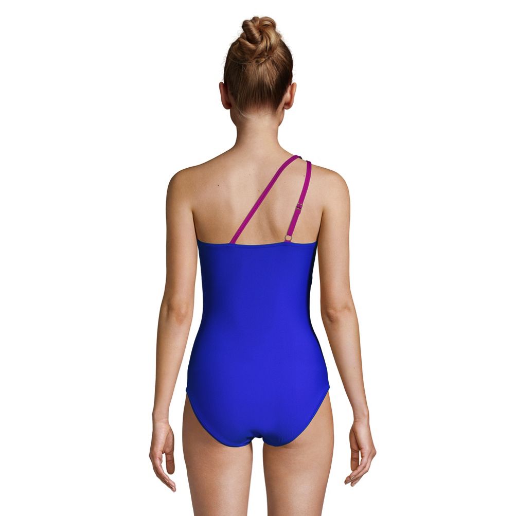 Women's One Shoulder Swimsuits Tummy Control Swimwear Modest Bathing Suit，Black,L  