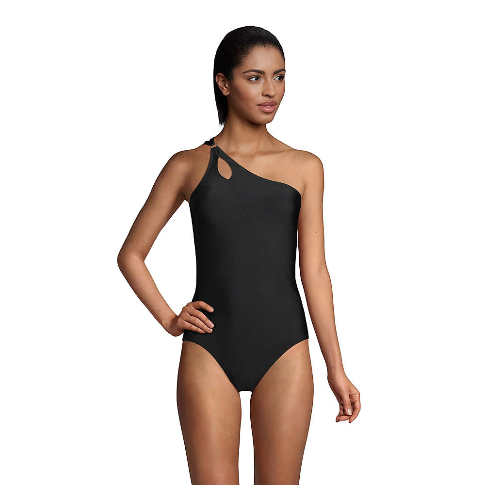 Women's Chlorine Resistant Tummy Control One Shoulder One Piece Swimsuit Adjustable Strap, Front