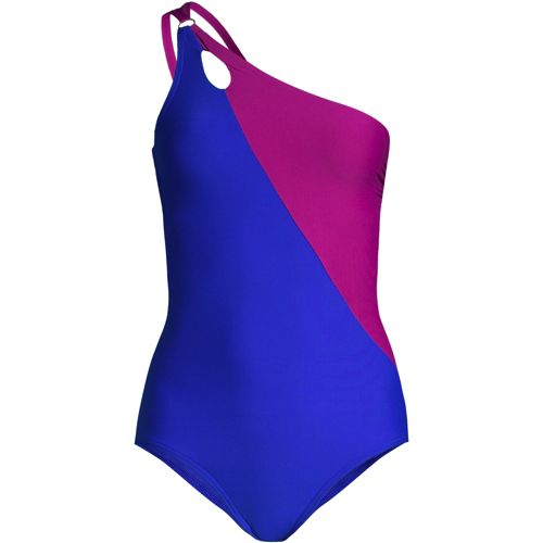 Women's Chlorine Resistant Tummy Control One Shoulder One Piece Swimsuit  Adjustable Strap