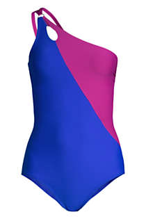 Women's Plus Size Chlorine Resistant Tummy Control One Shoulder One Piece Swimsuit Adjustable Strap, Front