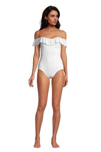 white ruffle one piece swimsuit