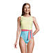 Women's Chlorine Resistant Tummy Control High Neck Belted One Piece Swimsuit Seersucker, Front