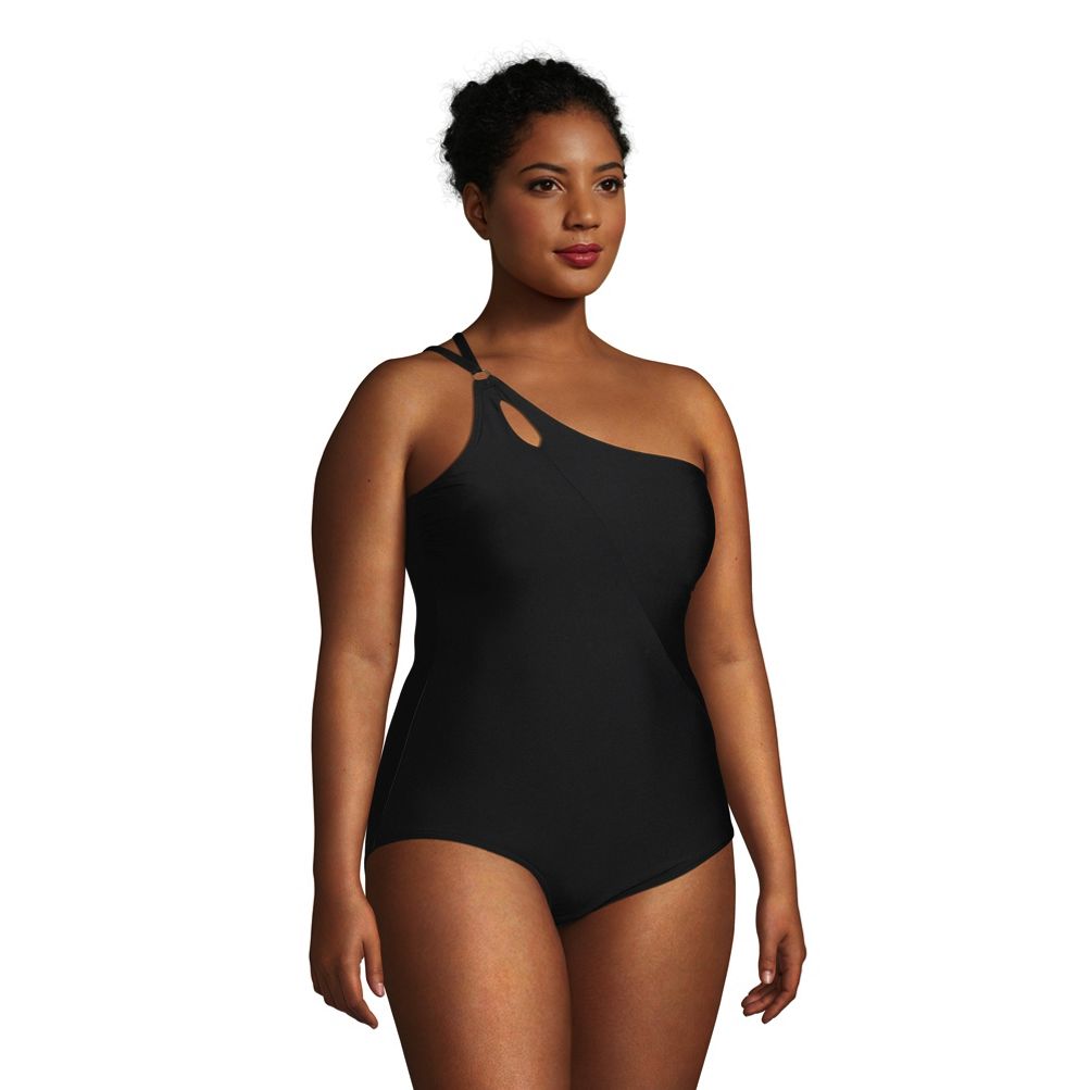 del Variant Næste Women's Plus Size Chlorine Resistant Tummy Control One Shoulder One Piece  Swimsuit Adjustable Strap | Lands' End