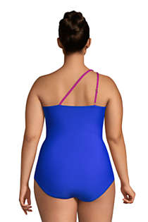 Women's Plus Size Chlorine Resistant Tummy Control One Shoulder One Piece Swimsuit Adjustable Strap, Back
