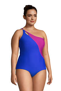 Women's Plus Size Chlorine Resistant Tummy Control One Shoulder One Piece Swimsuit Adjustable Strap, alternative image